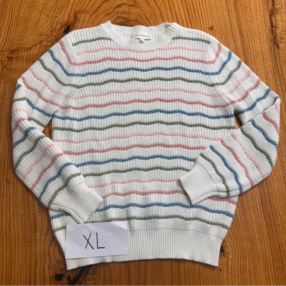 Lovely Melody Women's Striped Sweater - White, Pink, Green, Blue